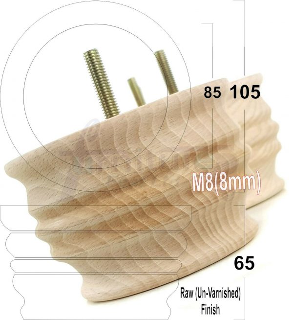4x SOLID WOOD FURNITURE LEGS M8(8mm) CHAIR, SOFA REPLACEMENT BUN FEET 65mm HIGH - Image 32