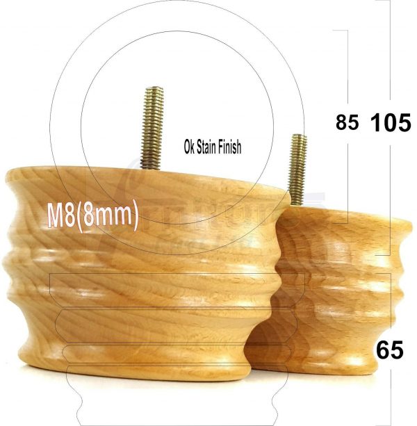 4x SOLID WOOD FURNITURE LEGS M8(8mm) CHAIR, SOFA REPLACEMENT BUN FEET 65mm HIGH - Image 28