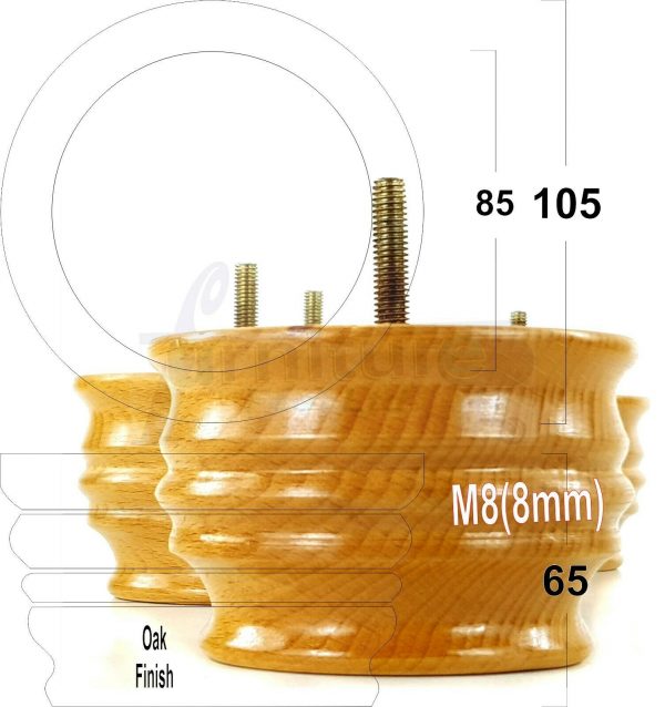 4x SOLID WOOD FURNITURE LEGS M8(8mm) CHAIR, SOFA REPLACEMENT BUN FEET 65mm HIGH - Image 27