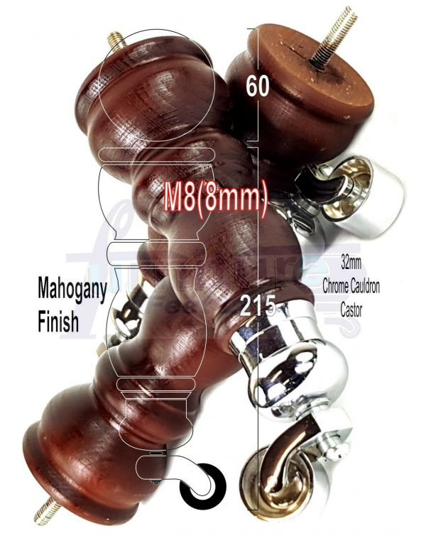 4x SOLID WOOD FURNITURE SOFA LEGS M8 REPLACEMENT FEET WITH CASTORS 215mm HIGH - Image 17