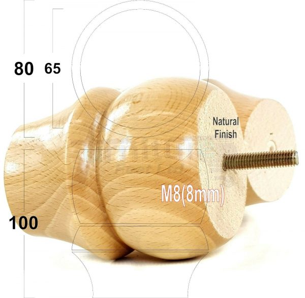 4x SOLID WOODEN FURNITURE LEGS M8(8mm) CHAIR REPLACEMENT BUN FEET 100mm HIGH - Image 17