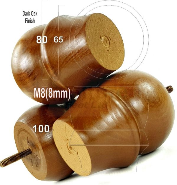 4x SOLID WOODEN FURNITURE LEGS M8(8mm) CHAIR REPLACEMENT BUN FEET 100mm HIGH - Image 7