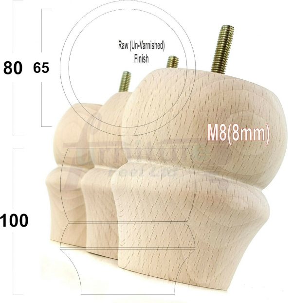 4x SOLID WOODEN FURNITURE LEGS M8(8mm) CHAIR REPLACEMENT BUN FEET 100mm HIGH - Image 23