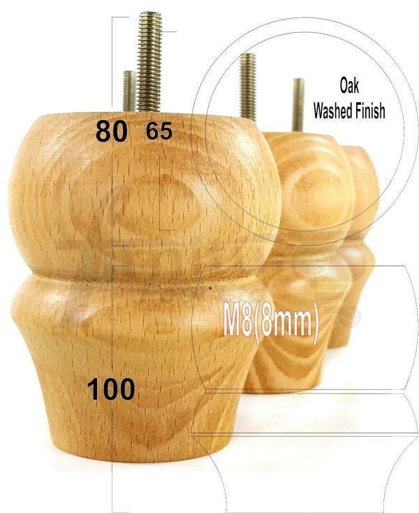 4x SOLID WOODEN FURNITURE LEGS M8(8mm) CHAIR REPLACEMENT BUN FEET 100mm HIGH - Image 20