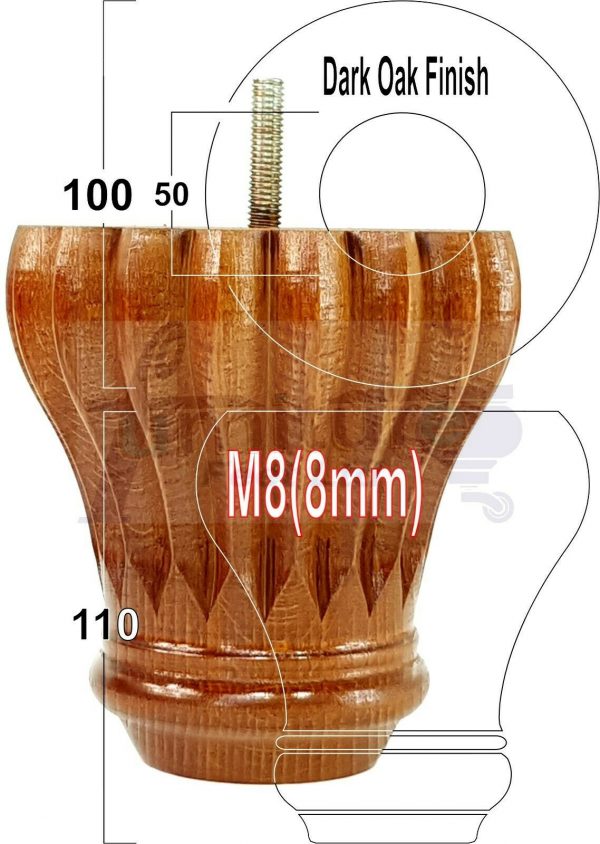 4x SOLID WOODEN FURNITURE LEGS M8(8mm) CHAIR REPLACEMENT BUN FEET 110mm HIGH - Image 16