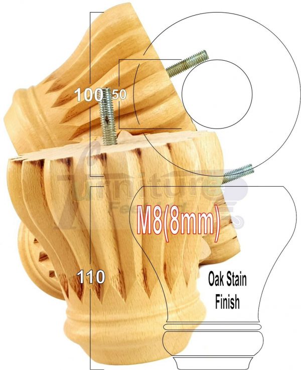 4x SOLID WOODEN FURNITURE LEGS M8(8mm) CHAIR REPLACEMENT BUN FEET 110mm HIGH - Image 28