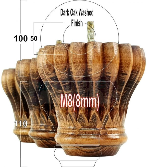 4x SOLID WOODEN FURNITURE LEGS M8(8mm) CHAIR REPLACEMENT BUN FEET 110mm HIGH - Image 17