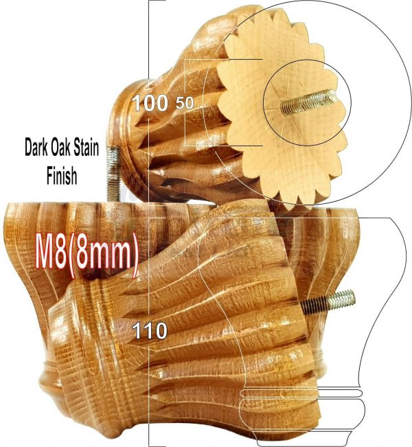 4x SOLID WOODEN FURNITURE LEGS M8(8mm) CHAIR REPLACEMENT BUN FEET 110mm HIGH - Image 30