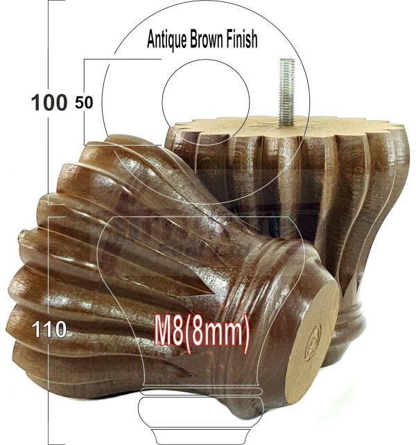4x SOLID WOODEN FURNITURE LEGS M8(8mm) CHAIR REPLACEMENT BUN FEET 110mm HIGH - Image 12