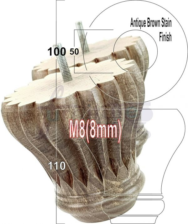 4x SOLID WOODEN FURNITURE LEGS M8(8mm) CHAIR REPLACEMENT BUN FEET 110mm HIGH - Image 13