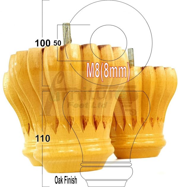 4x SOLID WOODEN FURNITURE LEGS M8(8mm) CHAIR REPLACEMENT BUN FEET 110mm HIGH - Image 27