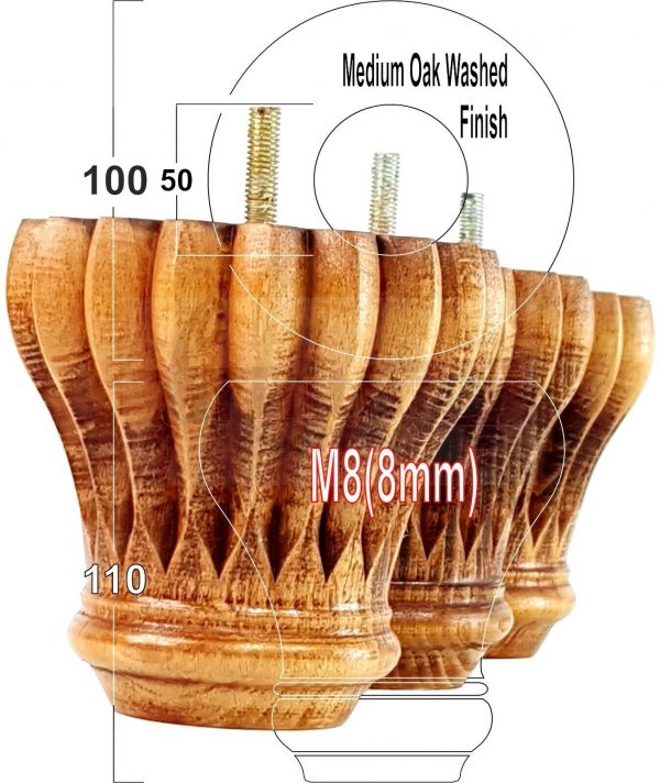 4x SOLID WOODEN FURNITURE LEGS M8(8mm) CHAIR REPLACEMENT BUN FEET 110mm HIGH - Image 25