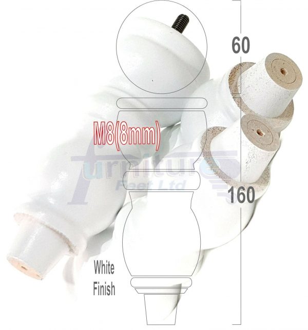 4x Solid Wood Furniture Legs M8(8mm) Chair Replacement Turned Bun Feet 160mm High - Image 34