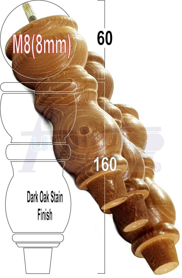 4x Solid Wood Furniture Legs M8(8mm) Chair Replacement Turned Bun Feet 160mm High - Image 30