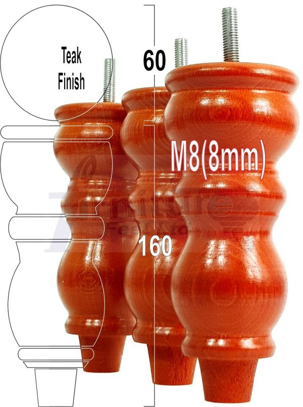 4x Solid Wood Furniture Legs M8(8mm) Chair Replacement Turned Bun Feet 160mm High - Image 33