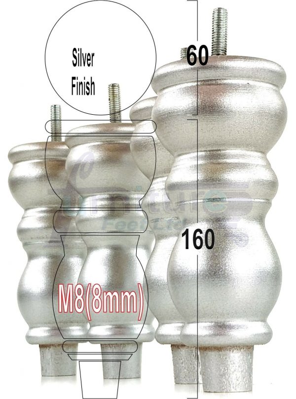4x Solid Wood Furniture Legs M8(8mm) Chair Replacement Turned Bun Feet 160mm High - Image 31