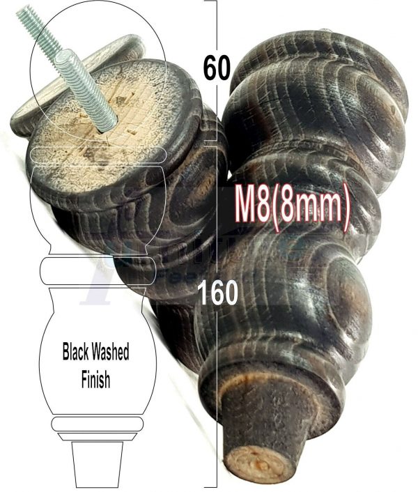 4x Solid Wood Furniture Legs M8(8mm) Chair Replacement Turned Bun Feet 160mm High - Image 15