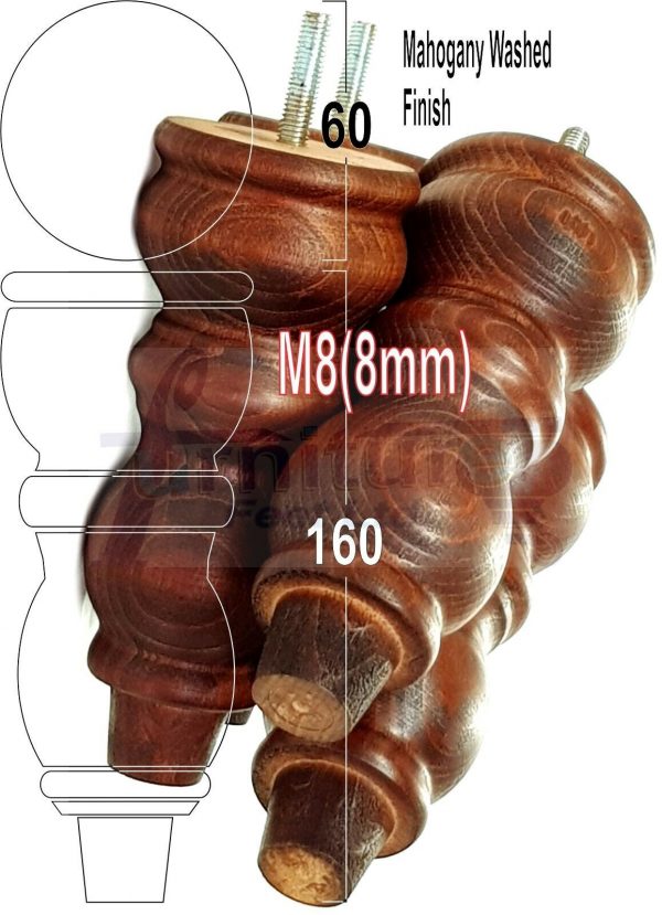 4x Solid Wood Furniture Legs M8(8mm) Chair Replacement Turned Bun Feet 160mm High - Image 24