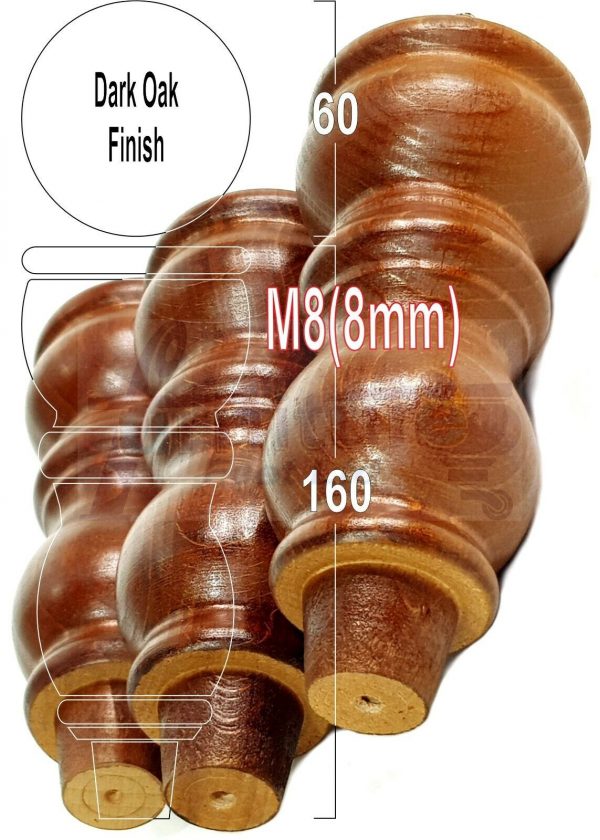 4x Solid Wood Furniture Legs M8(8mm) Chair Replacement Turned Bun Feet 160mm High - Image 16