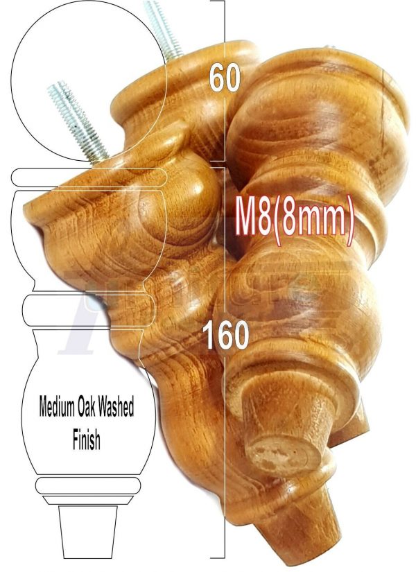 4x Solid Wood Furniture Legs M8(8mm) Chair Replacement Turned Bun Feet 160mm High - Image 25