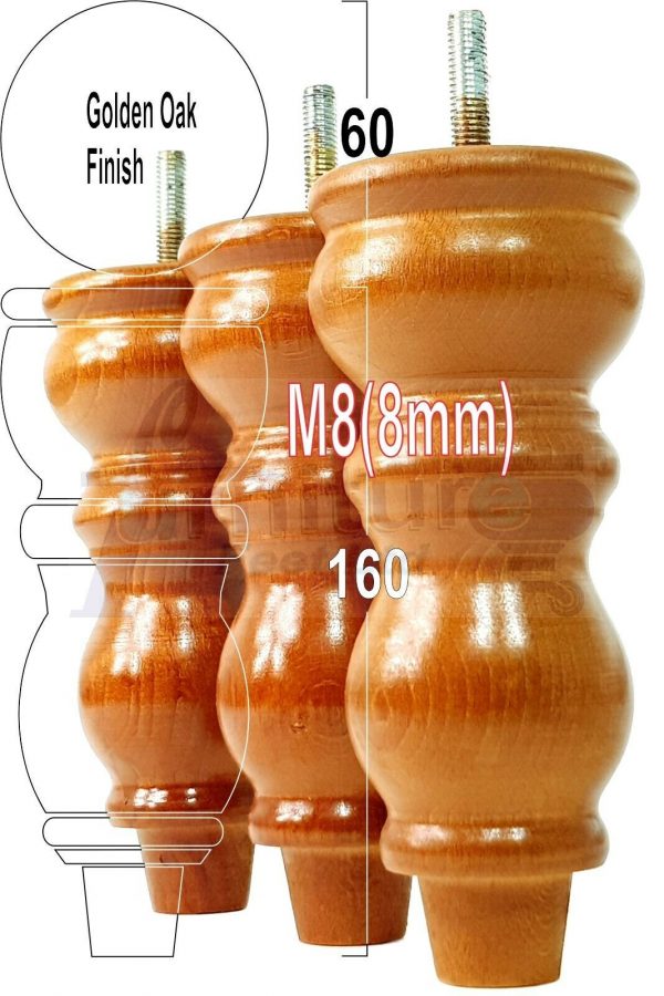 4x Solid Wood Furniture Legs M8(8mm) Chair Replacement Turned Bun Feet 160mm High - Image 20