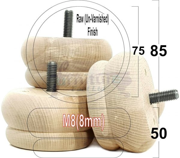 4x SOLID WOODEN FURNITURE LEGS M8(8mm) CHAIR REPLACEMENT BUN FEET 50mm HIGH - Image 28