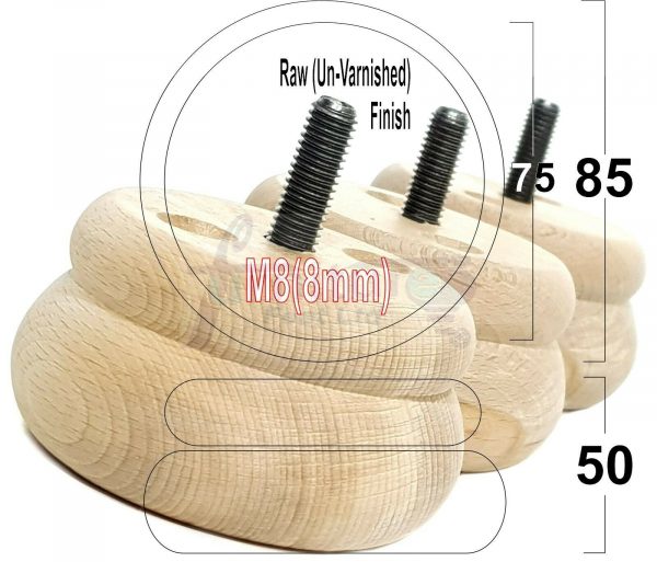 4x SOLID WOODEN FURNITURE LEGS M8(8mm) CHAIR REPLACEMENT BUN FEET 50mm HIGH - Image 32