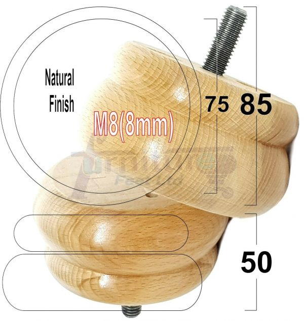 4x SOLID WOODEN FURNITURE LEGS M8(8mm) CHAIR REPLACEMENT BUN FEET 50mm HIGH - Image 26