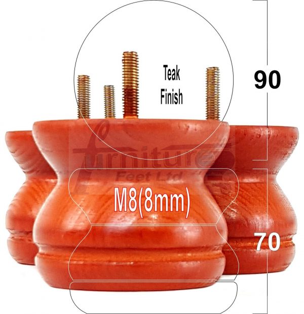 4x SOLID WOODEN FURNITURE LEGS M8(8mm) CHAIR REPLACEMENT BUN FEET 70mm HIGH - Image 32