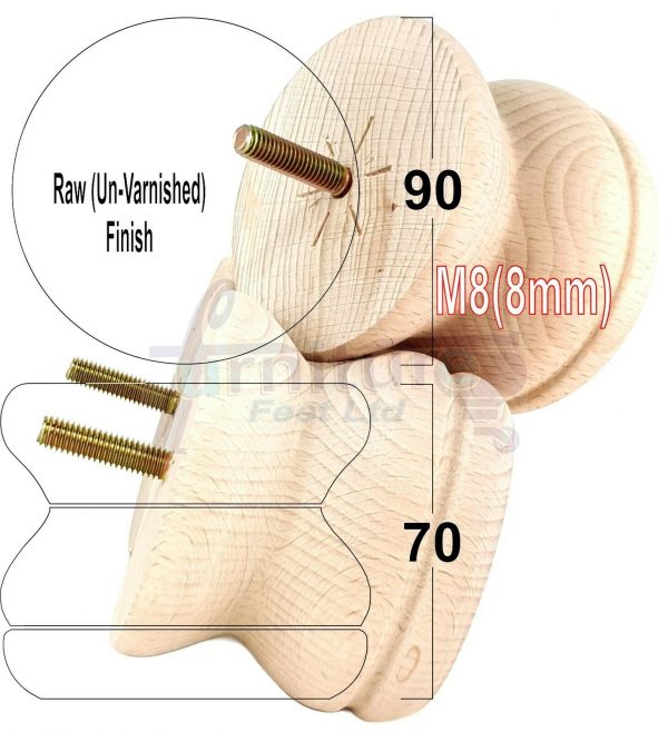 4x SOLID WOODEN FURNITURE LEGS M8(8mm) CHAIR REPLACEMENT BUN FEET 70mm HIGH - Image 31