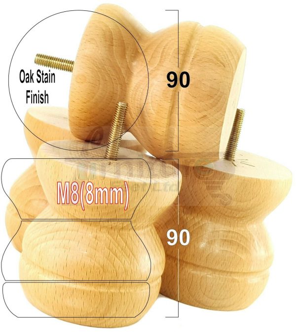 4x SOLID WOODEN FURNITURE LEGS M8(8mm) CHAIR REPLACEMENT BUN FEET 90mm HIGH - Image 22