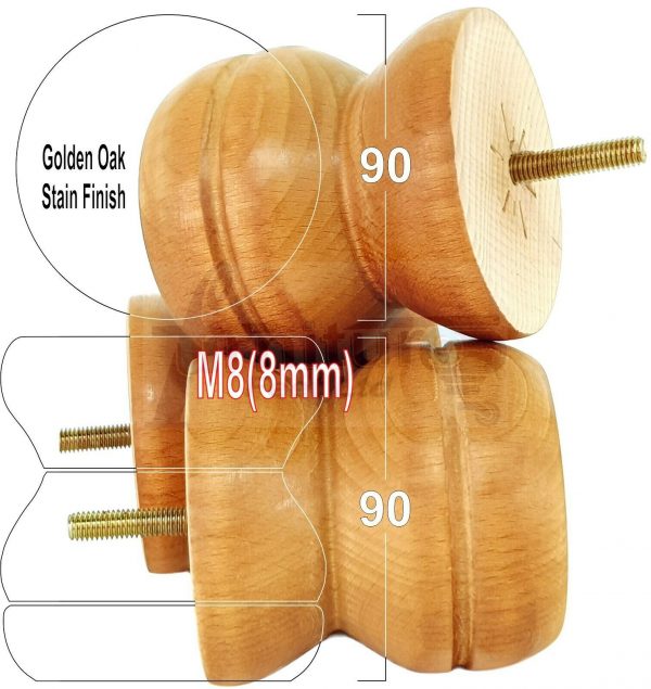 4x SOLID WOODEN FURNITURE LEGS M8(8mm) CHAIR REPLACEMENT BUN FEET 90mm HIGH - Image 15