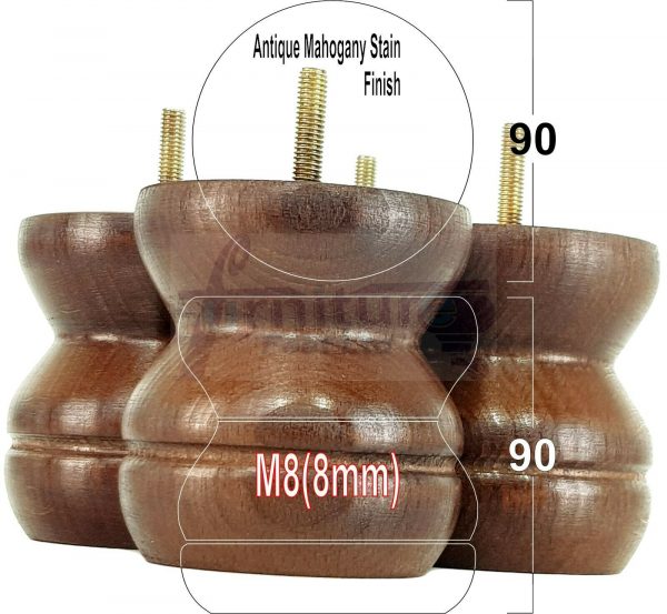 4x SOLID WOODEN FURNITURE LEGS M8(8mm) CHAIR REPLACEMENT BUN FEET 90mm HIGH - Image 31