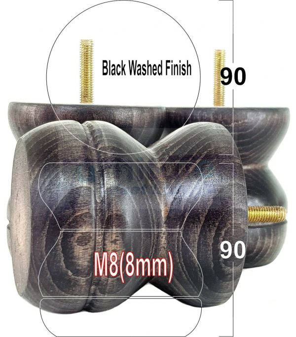 4x SOLID WOODEN FURNITURE LEGS M8(8mm) CHAIR REPLACEMENT BUN FEET 90mm HIGH - Image 9