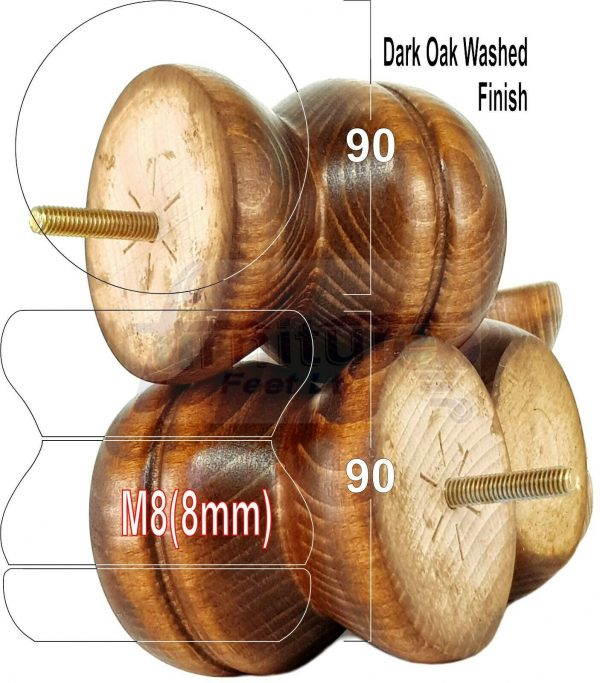 4x SOLID WOODEN FURNITURE LEGS M8(8mm) CHAIR REPLACEMENT BUN FEET 90mm HIGH - Image 11