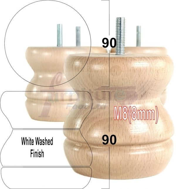 4x SOLID WOODEN FURNITURE LEGS M8(8mm) CHAIR REPLACEMENT BUN FEET 90mm HIGH - Image 29