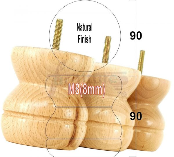 4x SOLID WOODEN FURNITURE LEGS M8(8mm) CHAIR REPLACEMENT BUN FEET 90mm HIGH - Image 20