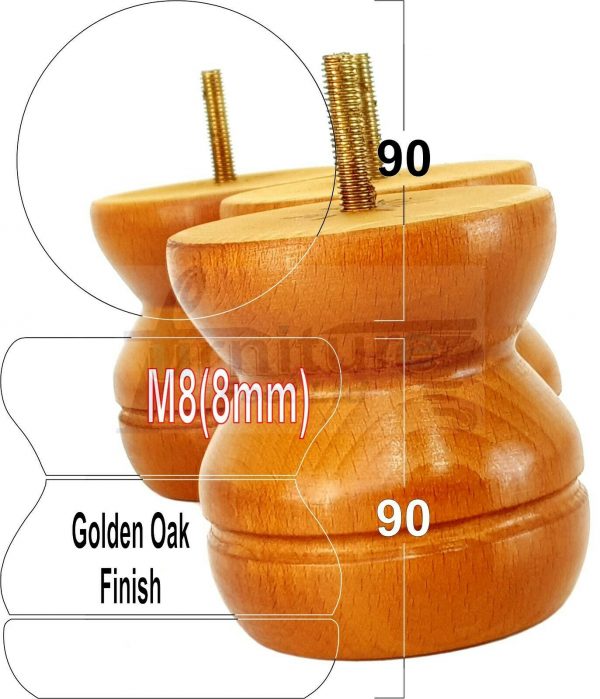 4x SOLID WOODEN FURNITURE LEGS M8(8mm) CHAIR REPLACEMENT BUN FEET 90mm HIGH - Image 14
