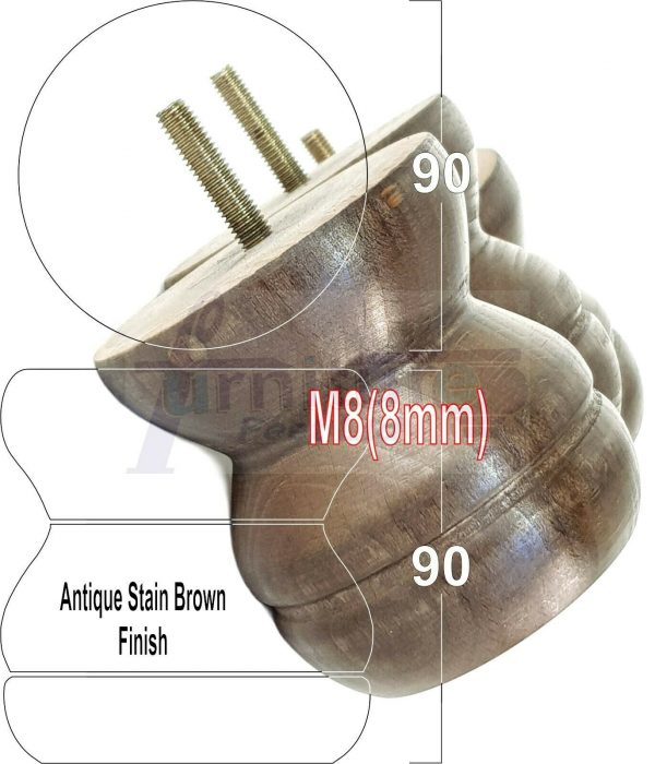 4x SOLID WOODEN FURNITURE LEGS M8(8mm) CHAIR REPLACEMENT BUN FEET 90mm HIGH - Image 7