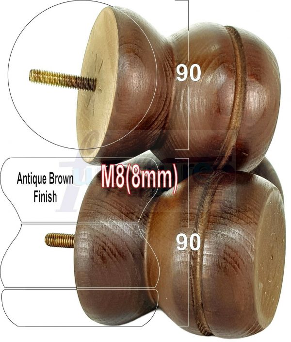 4x SOLID WOODEN FURNITURE LEGS M8(8mm) CHAIR REPLACEMENT BUN FEET 90mm HIGH - Image 6