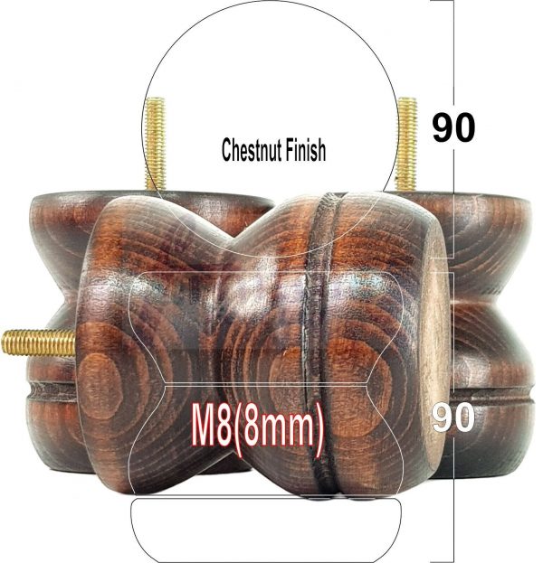 4x SOLID WOODEN FURNITURE LEGS M8(8mm) CHAIR REPLACEMENT BUN FEET 90mm HIGH - Image 34