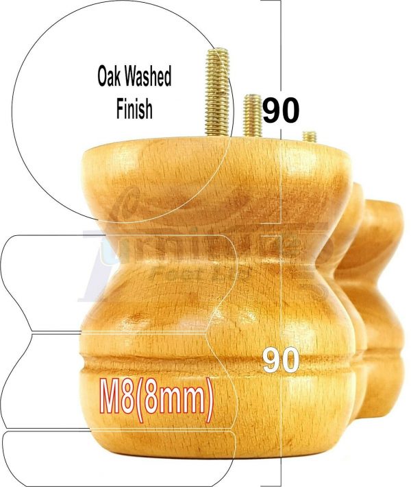 4x SOLID WOODEN FURNITURE LEGS M8(8mm) CHAIR REPLACEMENT BUN FEET 90mm HIGH - Image 23