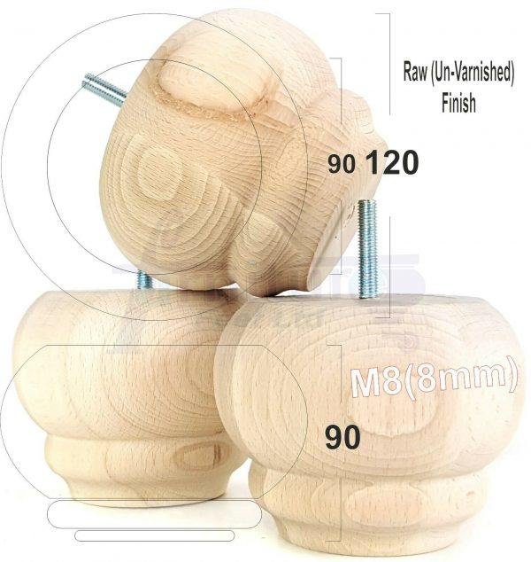 4x SOLID WOODEN FURNITURE LEGS M8(8mm) CHAIR REPLACEMENT BUN FEET 90mm HIGH - Image 28