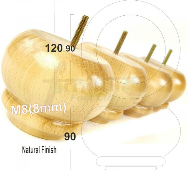 4x SOLID WOODEN FURNITURE LEGS M8(8mm) CHAIR REPLACEMENT BUN FEET 90mm HIGH - Image 22