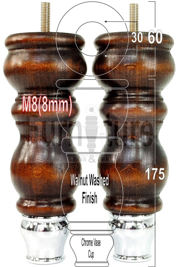4x Slipper Cup Turned Wood Furniture Legs M8 Replacement Chair Feet Couch 175mm - Image 15