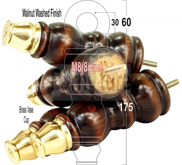 4x Slipper Cup Turned Wood Furniture Legs M8 Replacement Chair Feet Couch 175mm - Image 14