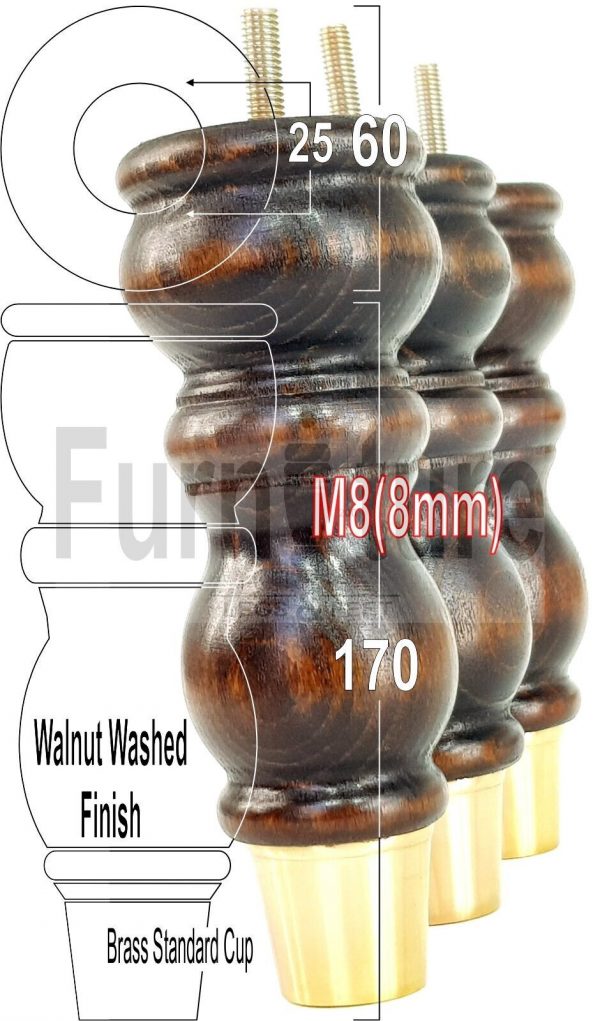 4x Slipper Cup Turned Wood Furniture Legs M8 Replacement Chair Feet Couch 175mm - Image 12