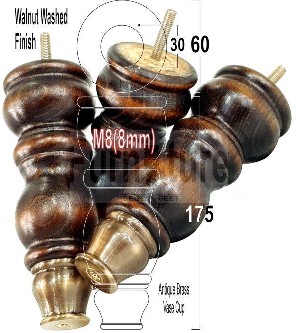 4x Slipper Cup Turned Wood Furniture Legs M8 Replacement Chair Feet Couch 175mm - Image 16