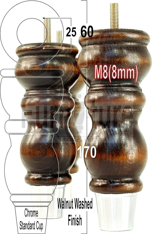 4x Slipper Cup Turned Wood Furniture Legs M8 Replacement Chair Feet Couch 175mm - Image 13