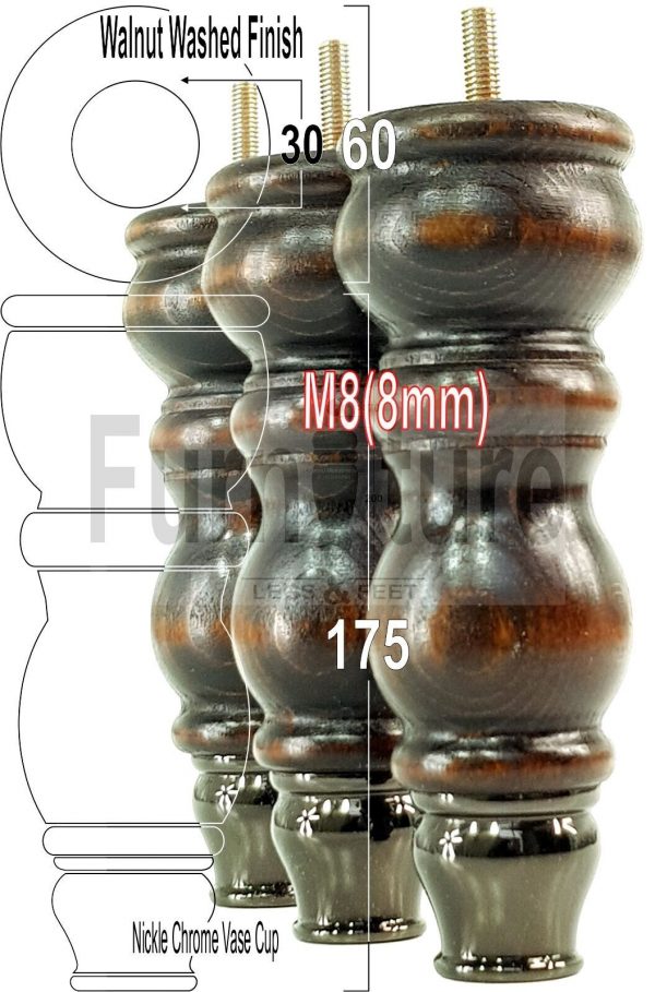 4x Slipper Cup Turned Wood Furniture Legs M8 Replacement Chair Feet Couch 175mm - Image 17